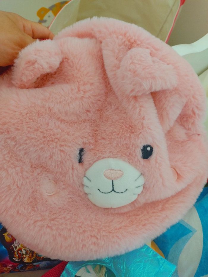 Sac à dos peluche tête de chat rose