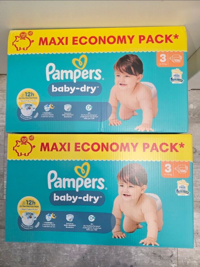 🍼 Pampers Baby-Dry T3 Lot de 2 × 136 couches (6–10 kg)