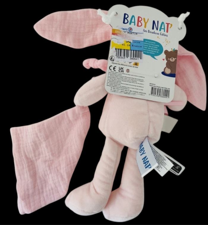 ❤️B4303 Doudou Pantin Plat Mouchoir BABY NAT Babynat Lapin Misty Rose - photo numéro 2