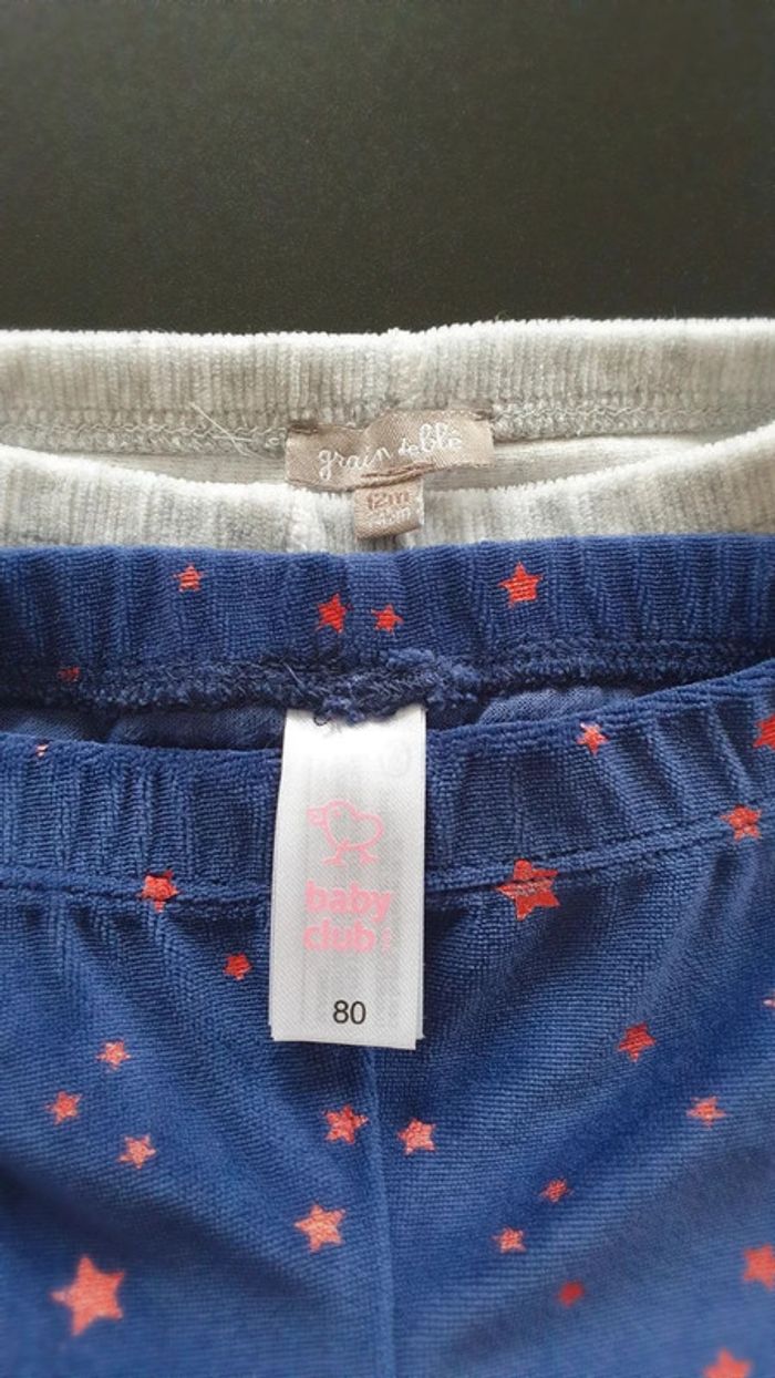 Lot de 2 leggings velours 12 mois et 80 cm - photo numéro 4