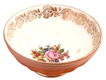 Bol côtelé (petit modèle)  Porcelaine   Décor floral / Frise dorée