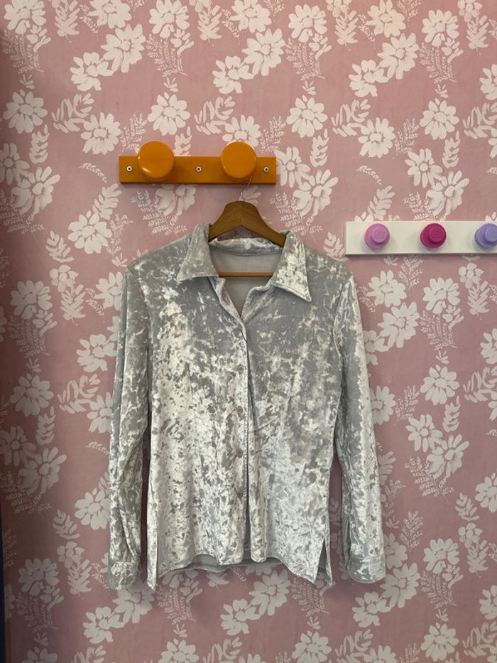 Chemise vintage en velours argenté