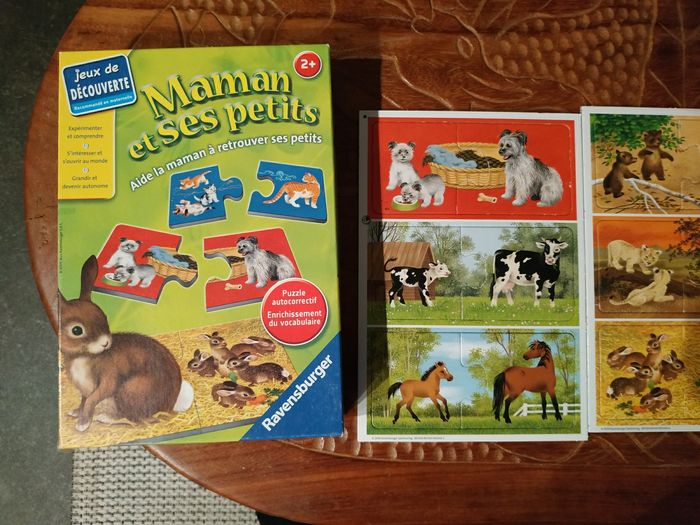 Gros Lot jouet bois vintage puzzle 3D Montessori, chien, puzzle animaux et maman - photo numéro 9