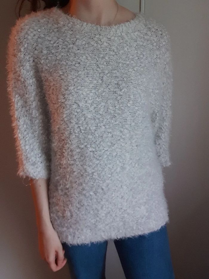 Pull tout doux blanc fil argenté Gémo S - photo numéro 2