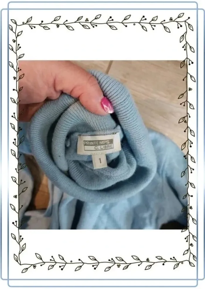 Pull col roulé Pintemps C.libre bleu clair,taille XS bon état mais décoloré à l'intérieur du col, - photo numéro 2