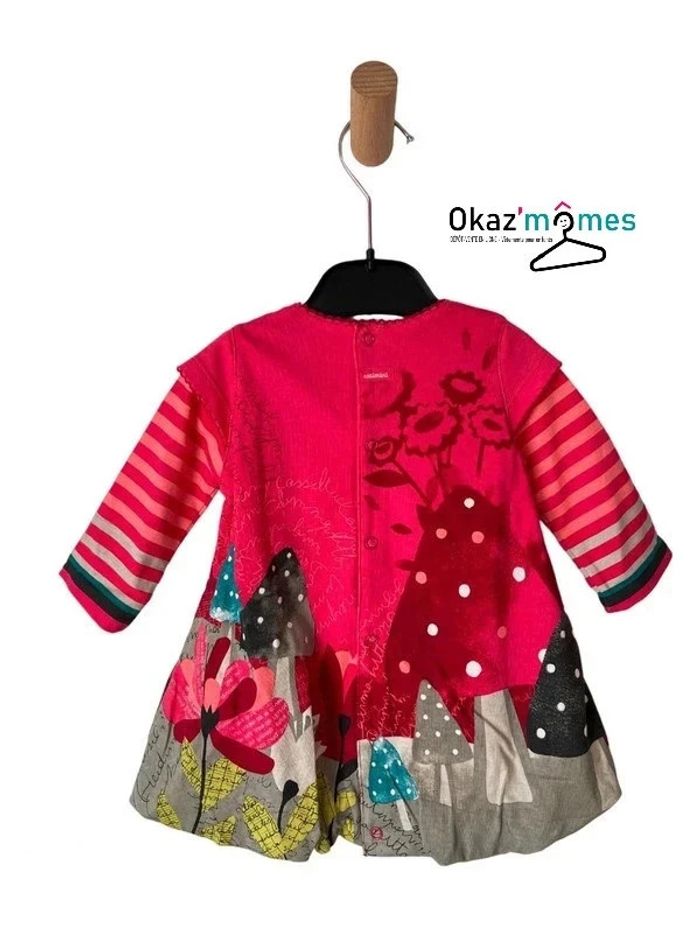 (NEUF) Robe à manches longues fuchsia imprimé souris - Catimini 6 mois (68cm) - photo numéro 3