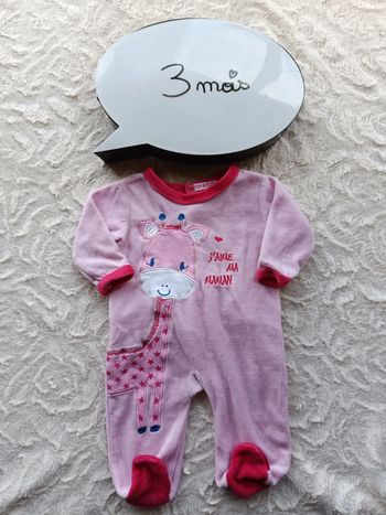 Pyjama grenouillère velours Fille 3 mois J'aime ma maman étoile Girafe Tom & Kiddy