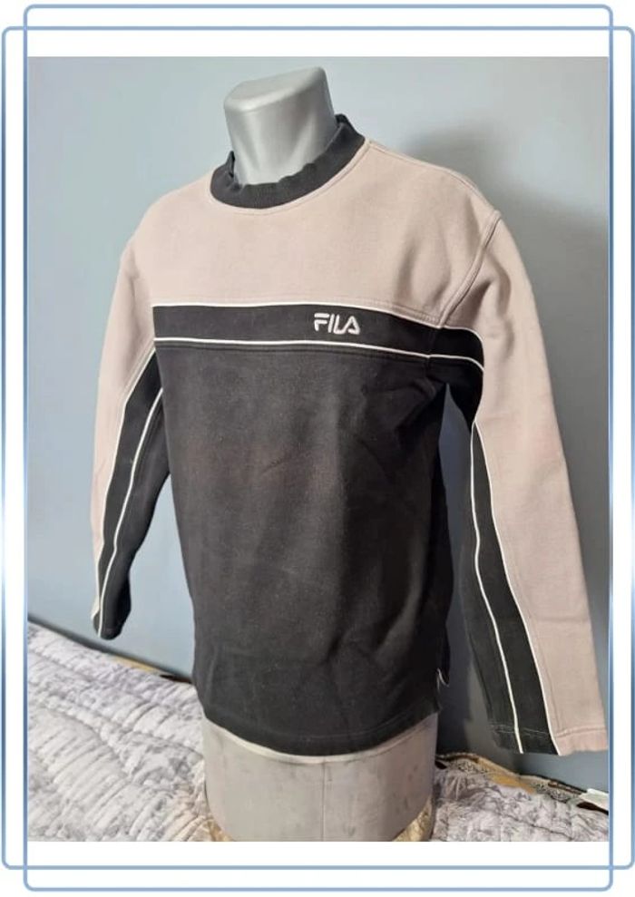 Sweat col rond / crewneck fila vintage homme beige et noir / taille M brodé (173) - photo numéro 4