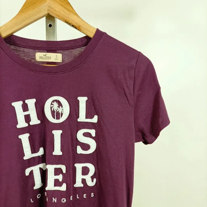 T-shirt violet Hollister California T.S logo brodé Los Angeles coton polyester casual A1270 - photo numéro 3