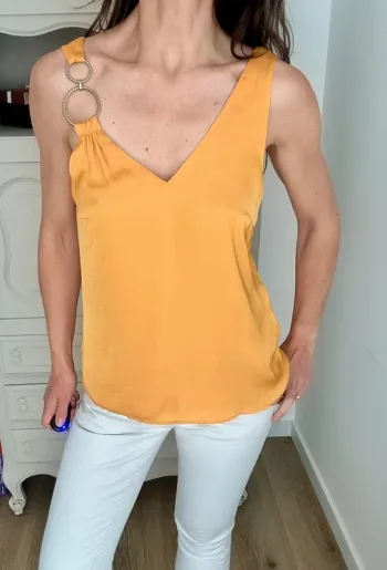 Ravissant petit haut jaune et doré Morgan taille 36 , S , 1