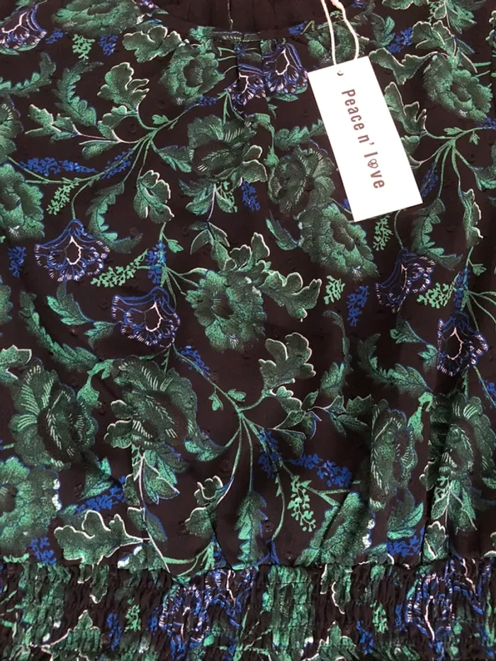Robe verte noir motifs fleurs manches longues - photo numéro 5