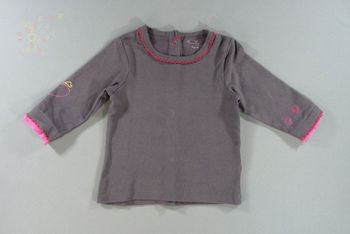 Tee-shirt manches longues jersey marron rose cœur Orchestra 6 mois 67 cm fille