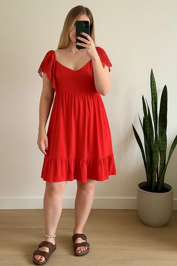 Robe babydoll rouge à dentelle Promod – Taille 40