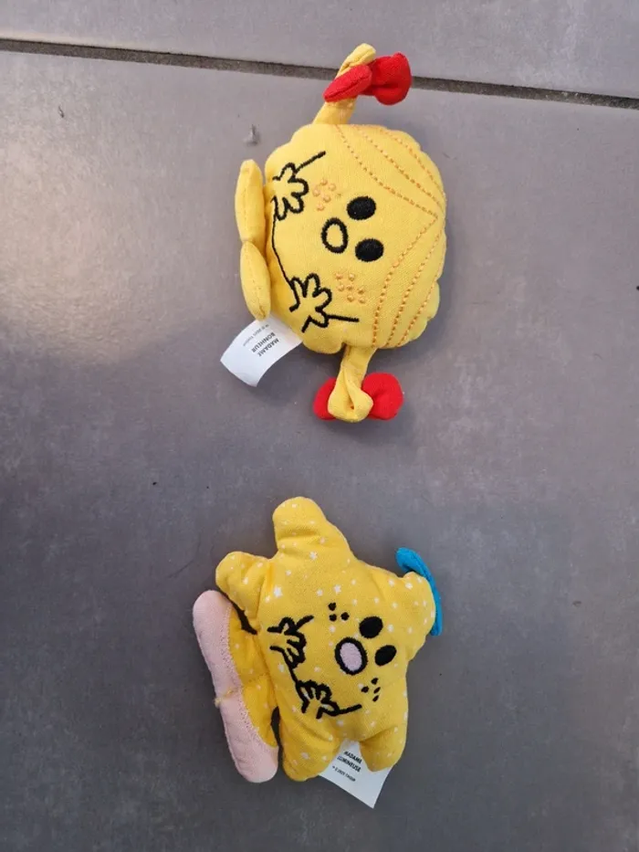 Lot 2 mini peluches Madame / Monsieur Bonheur – Jaune 🌞