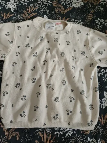 Pull manches courtes fleurs bleues Zara 104cm
