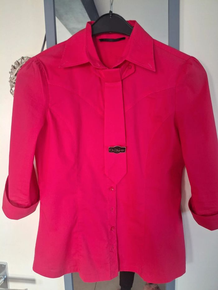 Chemise fuschia cintrée avec cravate - taille M - photo numéro 3
