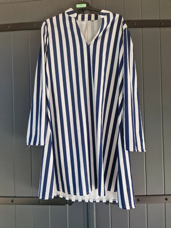 Robe droite rayures bleu marine blanc - photo numéro 2