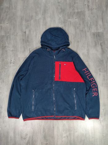Veste Polaire à Capuche Full Zip Tommy Hilfiger Bleu Marine Logo Brodé Taille 2XL Homme