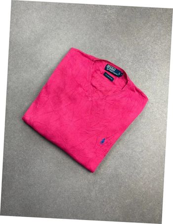 Pull sweat Ralph Lauren col V rose logo bleu pima coton