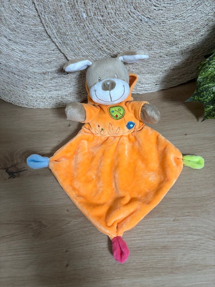 Doudou plat chien orange capuche oiseau nicotoy - photo numéro 2