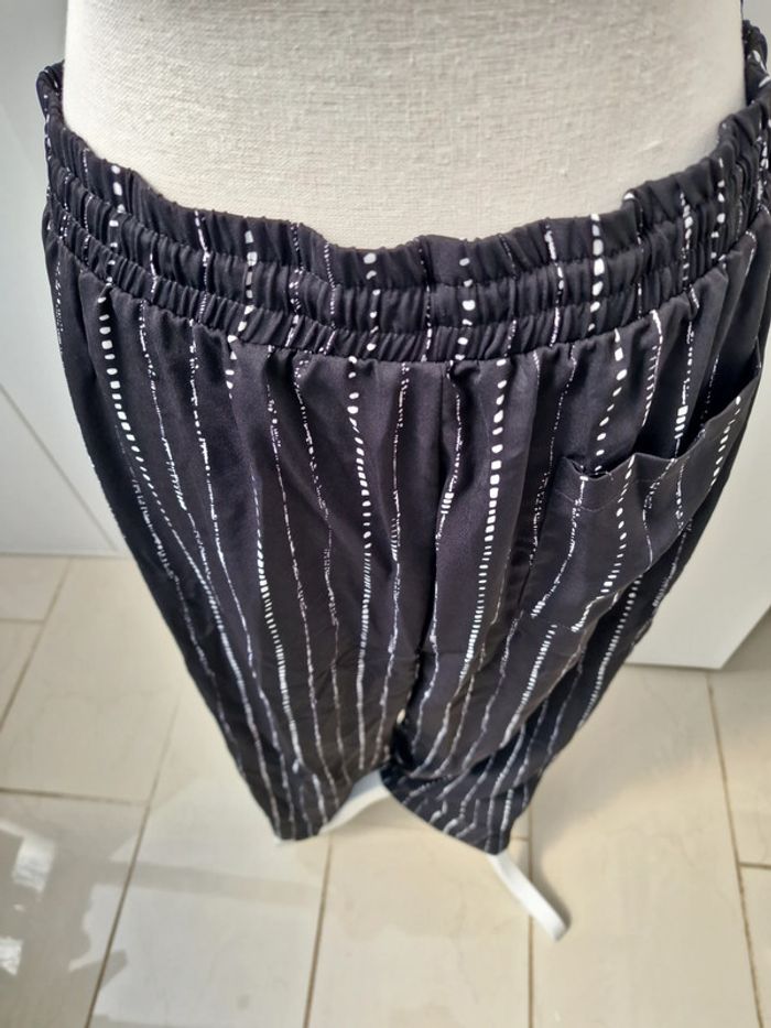 Pantalon Léger Fluide Noir Imprimé Blanc - photo numéro 6