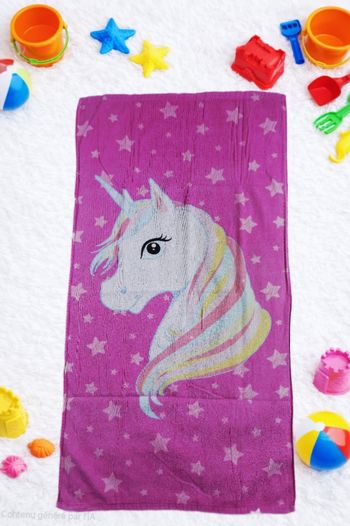 Serviette de plage multicolore licorne marque Les Rêves de Sacha et Romane 🎀