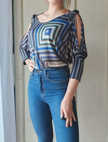 Blouse bleu motifs psychédélique y2k