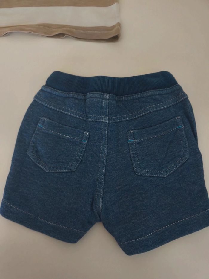 Short effet denim et tee shirt rayé beige - photo numéro 3