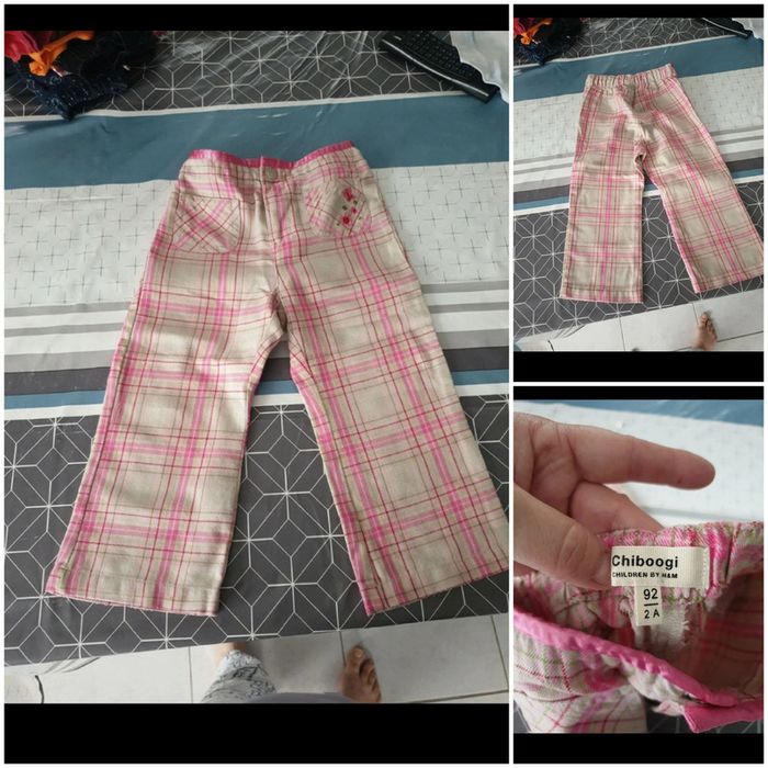 pantalon leger a carreaux rose