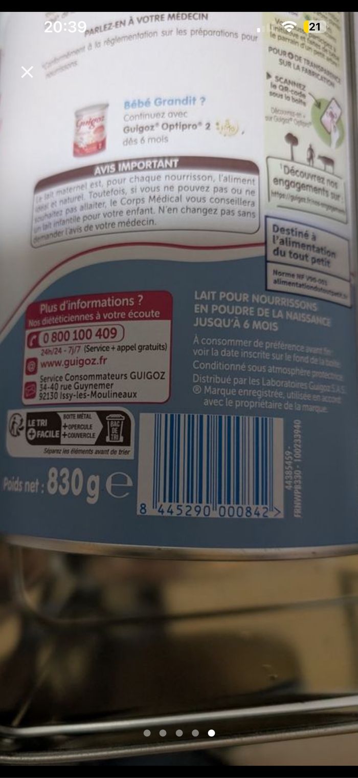 Lait Guigoz optipro relais 1 - photo numéro 2