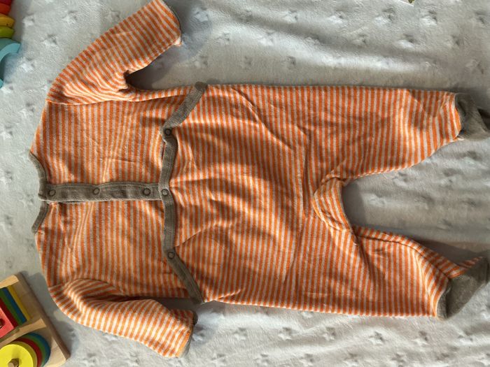 pyjama grenouillère en velours rayé orange et gris 6 mois kitchoun - photo numéro 10