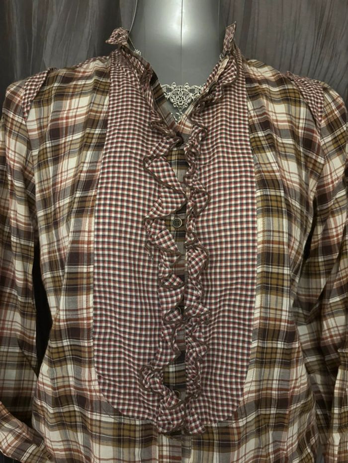 Superbe chemise style vintage 1960 à carreaux et volants S/36 - photo numéro 4