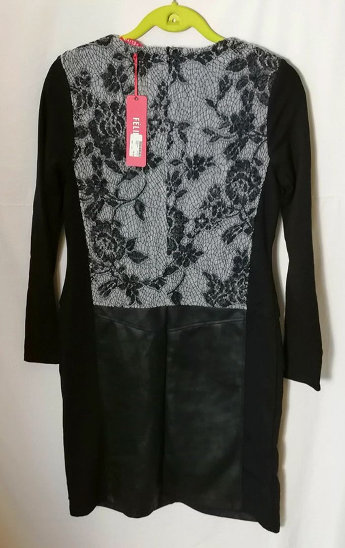 Robe gothique hiver noir gris dentelle laine taille 38 Félino - photo numéro 9