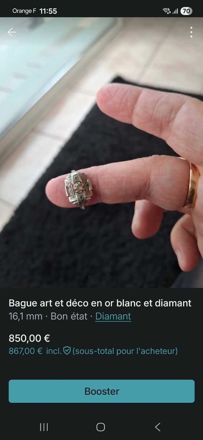 Bague art et déco or blanc et diamant - photo numéro 3