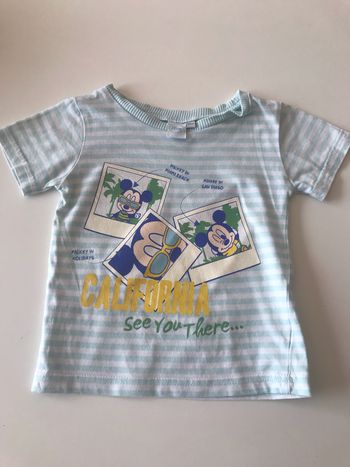 T-shirt bébé rayé turquoise Mickey 18 mois