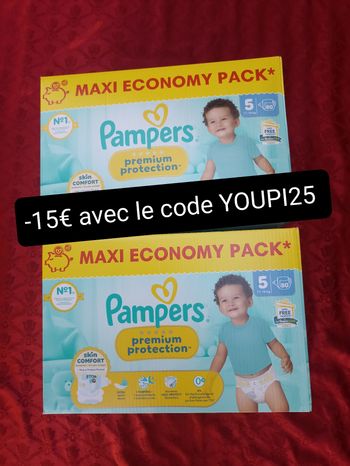 2 cartons couches Pampers premium protection T5 taille 5
