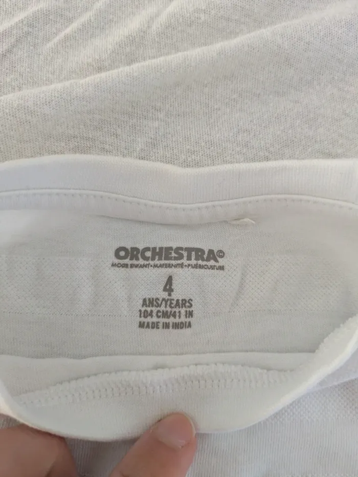 T-shirt Blanc Orchestra - 4 ans (104 cm) - Effet Texturé & Poche - photo numéro 3