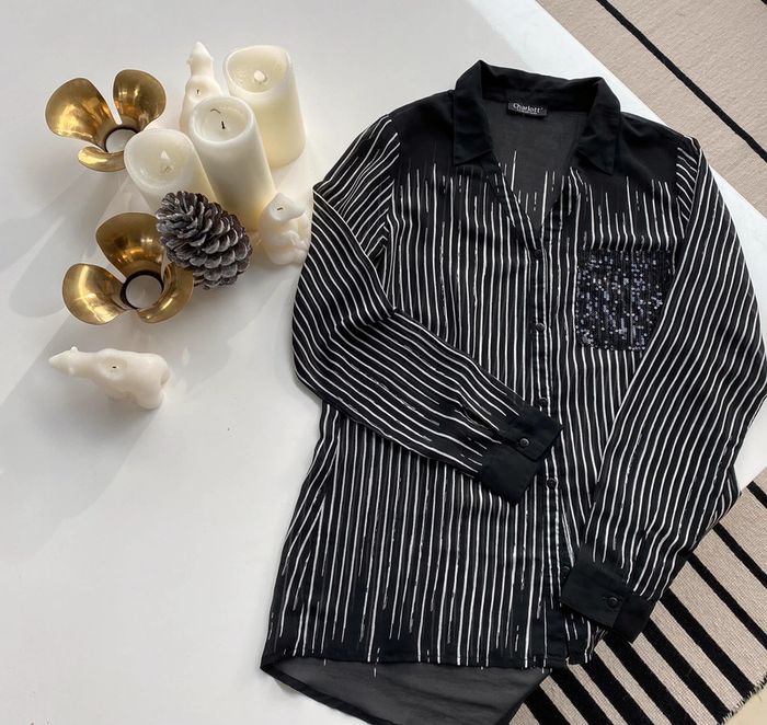 Chemise noire rayé blanche Charlott’ - photo numéro 4