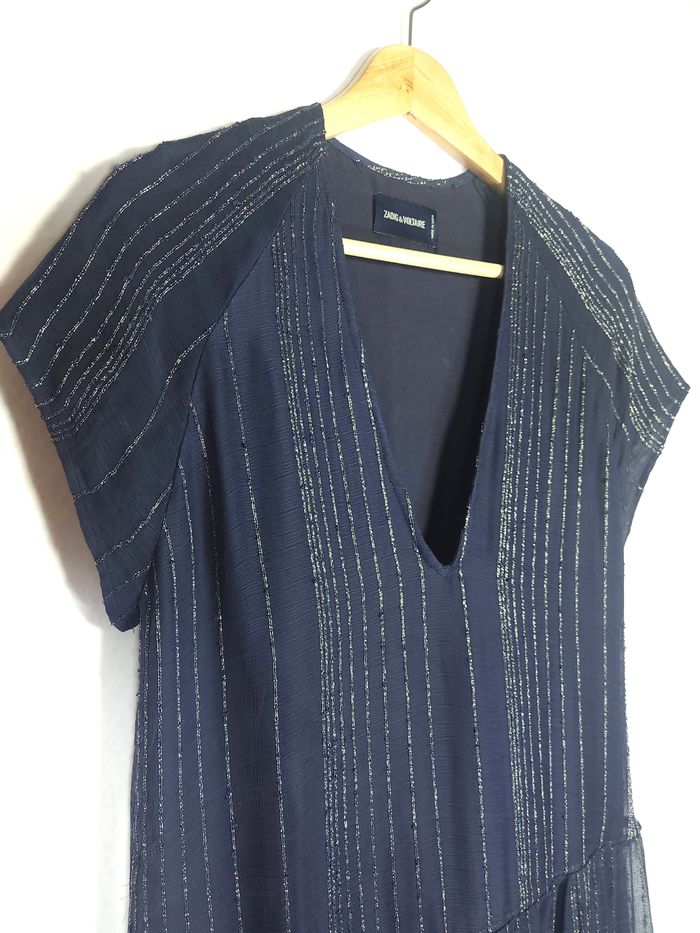 Robe Zadig & Voltaire "Racy Metal" Bleu Marine Rayures Dorées - Taille M - photo numéro 3