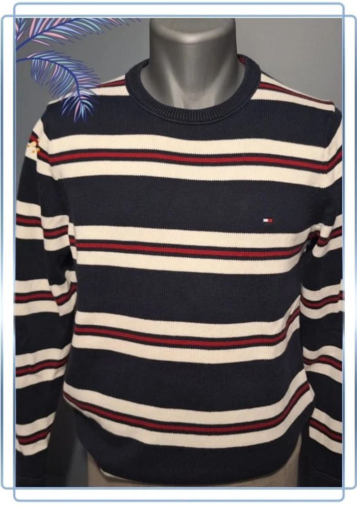 Pull / crewneck rayé multicolore tommy hilfiger col V homme - taille S (58)