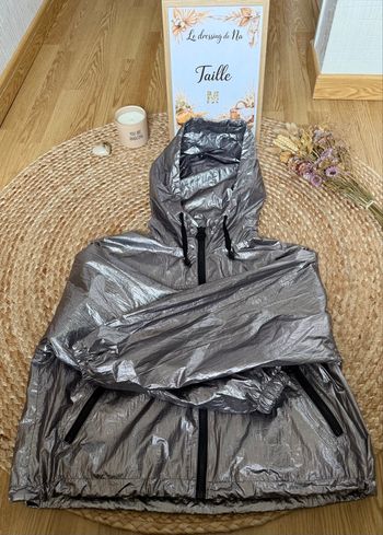 🌸 Imperméable/coupe vent argenté métal à capuche 🌸