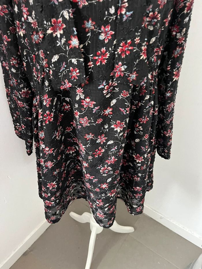 Robe col en V noire à fleurs Bash S - photo numéro 2