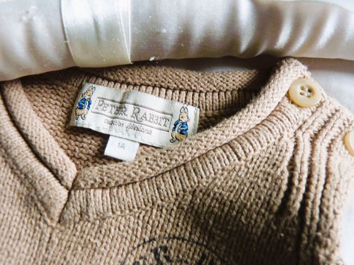 Pull bebe garçon collection Peter Rabbit 12 mois TBE lapin beige sans manches - photo numéro 2