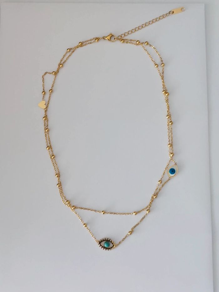 Collier en acier inoxydable - œil bleu - bohème tendance 🧿 - photo numéro 6