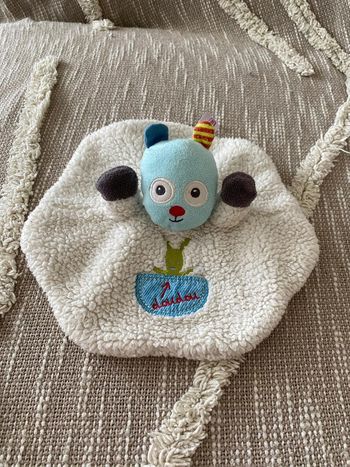 Peluche doudou plat 21cm Pommette mouton brebis agneau bleu et blanc Très bon état