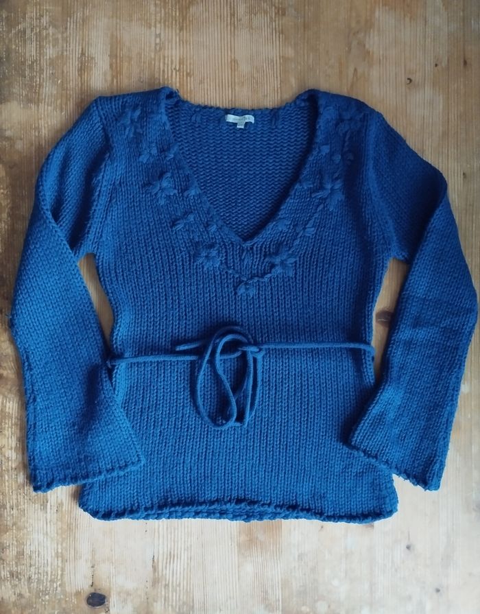 Pull en maille bleu - taille 42/44 - TBE - photo numéro 3