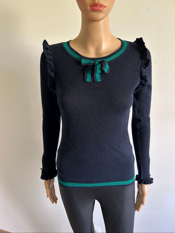 Pull bleu marine et vert à manches longues Morgan taille S TBE