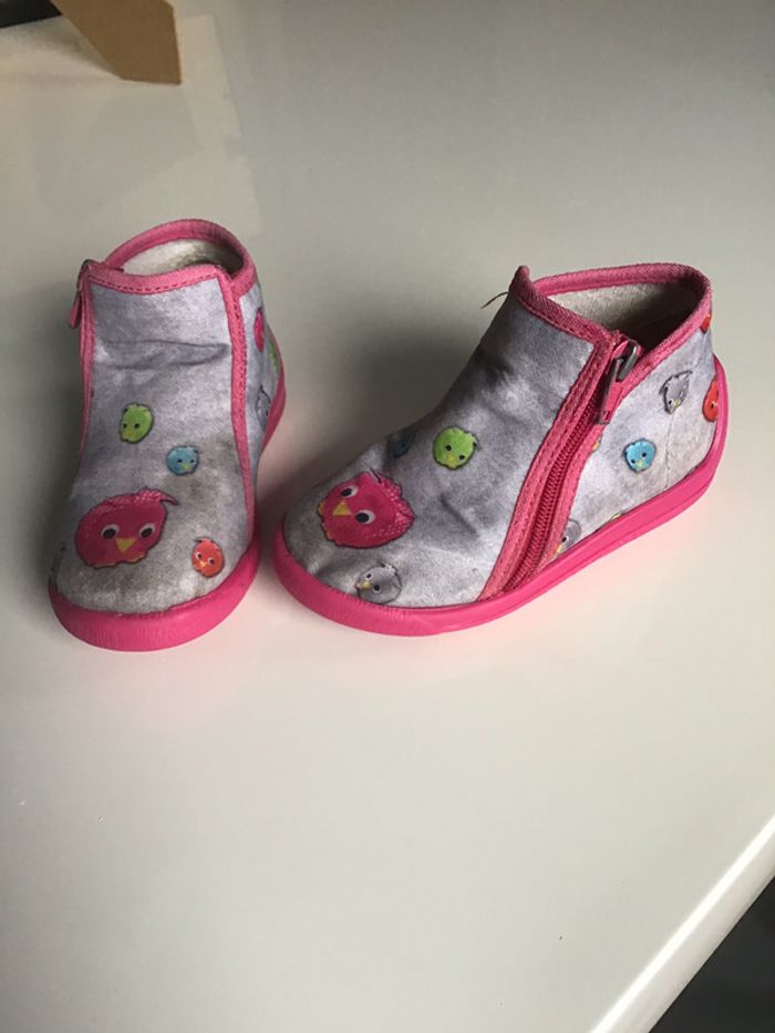 Chaussons gris et rose