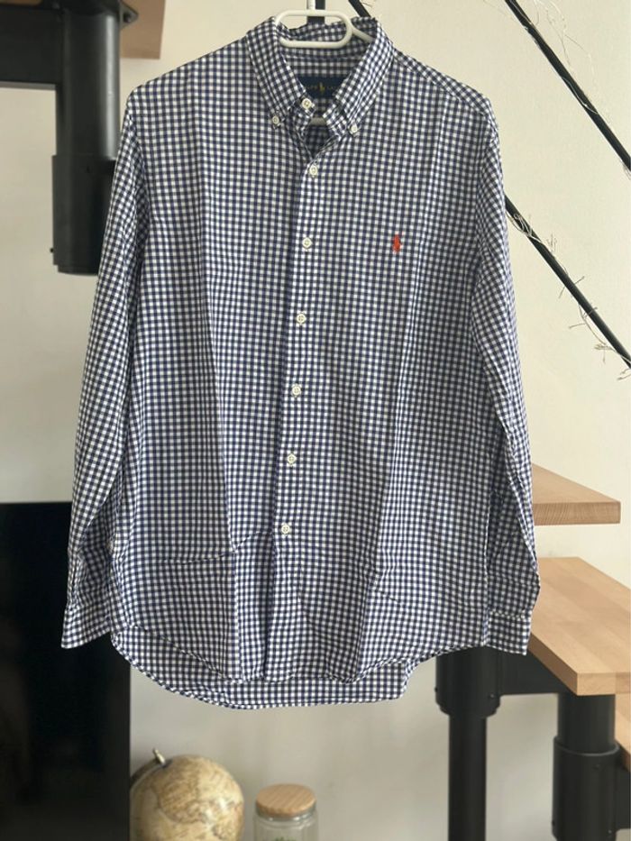 Chemise Ralph Lauren à carreaux bleu marine et blanc – Logo rouge - photo numéro 2