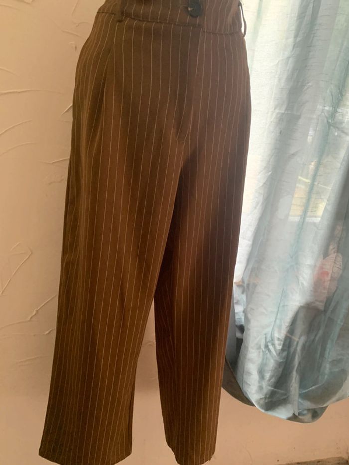 Pantalon SHEIN taille 40 jambe large rayé marron - photo numéro 8